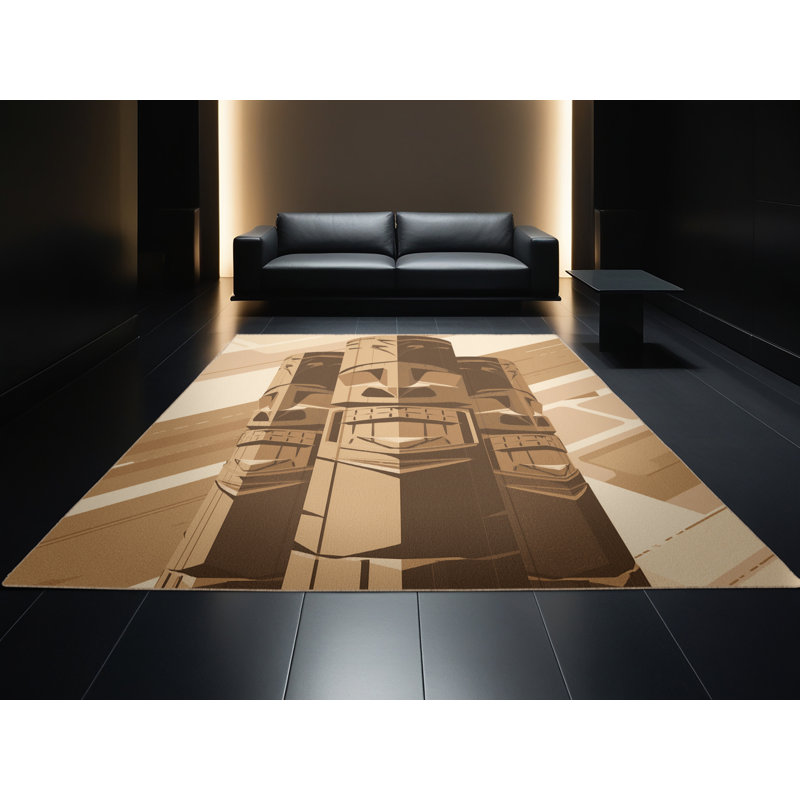 Tapis moelleux moelleux à motif de blocs d'inspiration mondiale Marvine Tiki, 3 X 5