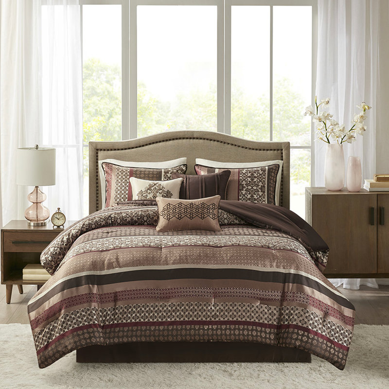Édredon grand rouge 7 pièces - Style traditionnel avec 100%, taille géométrique et imprimés,, taie décorative