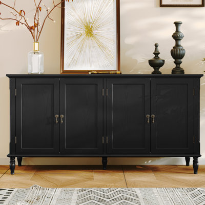 58" Vintage Buffet Cabinet With Adjustable Shelves And 4 Doors, Sideboard with Solid Wood Veneer