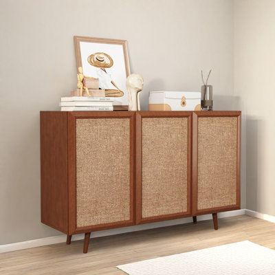 47" Walnut Rattan Buffet Cabinet – Bohemian Farmhouse Storage by Bay Isle Home