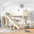 Full Loft Bed with Storage Shelves and Wardrobe, Solid Wood Loft Beds with Detachable Slide and Ladders, No Spring Box Needed, Beige-2023270913-2023270916