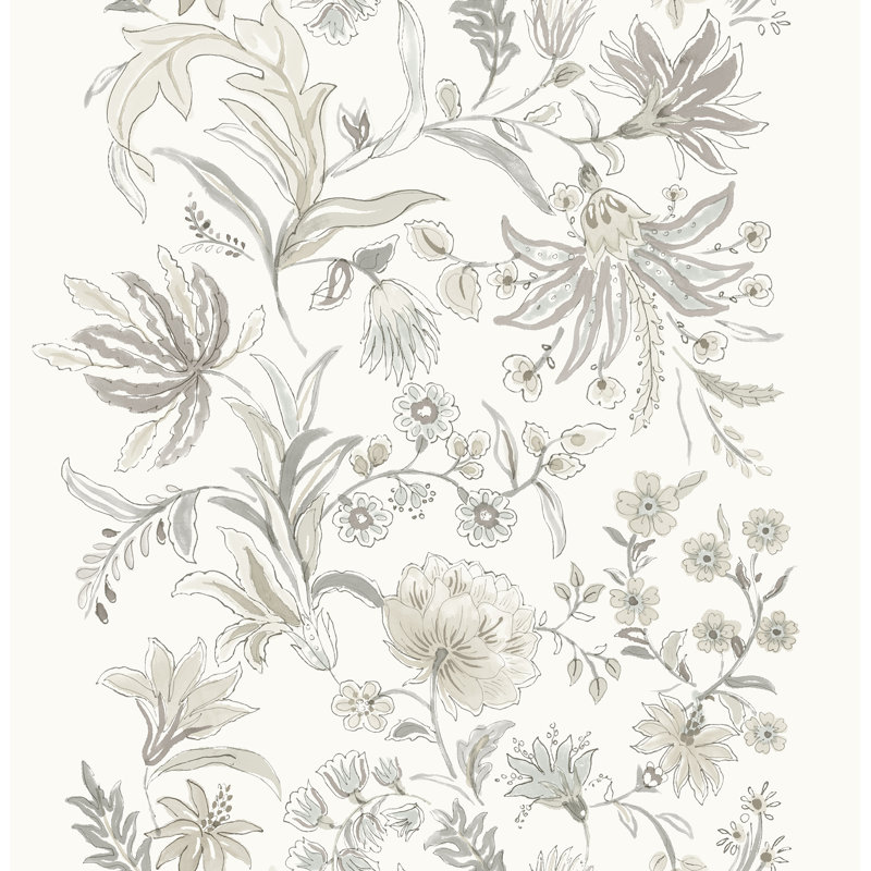 Teonna Light Pink Floral Stripe Wallpaper, Gray