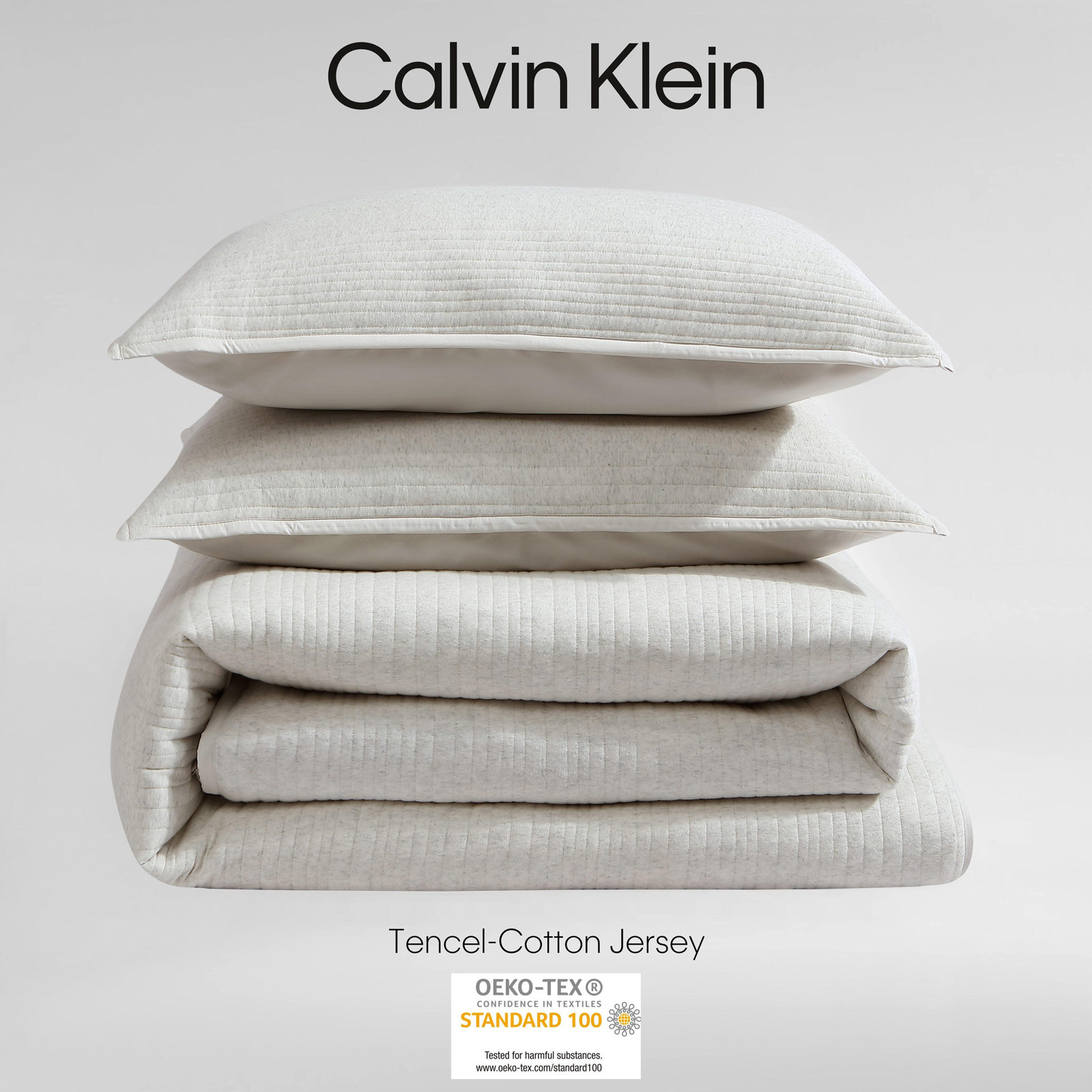 Calvin Klein Modern Cotton Ribbed Matelasse Duvet Cover Set, Queen Duvet Cover +  2 Standard Shams, Ivory/Gray