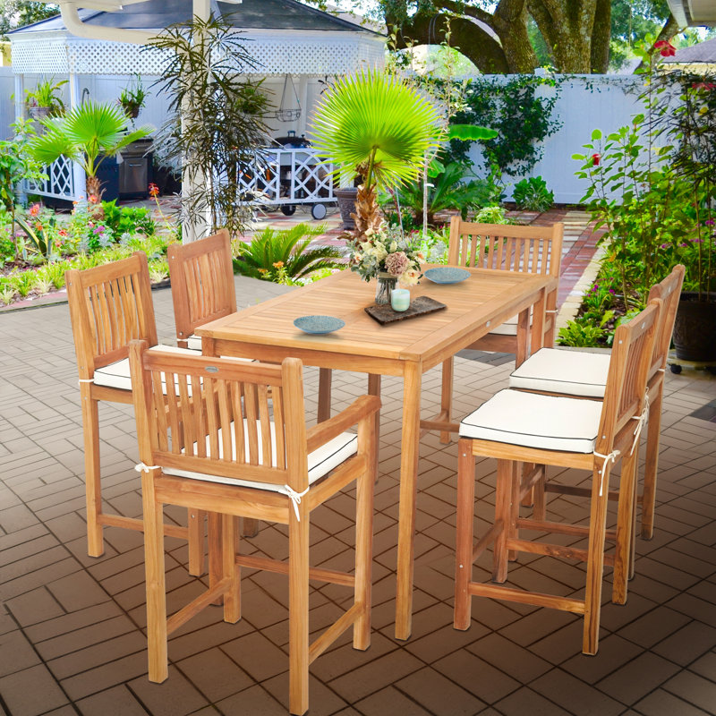 6 - Person Teak Wood Patio Dining Set with Rectangular Table , Cushions Included