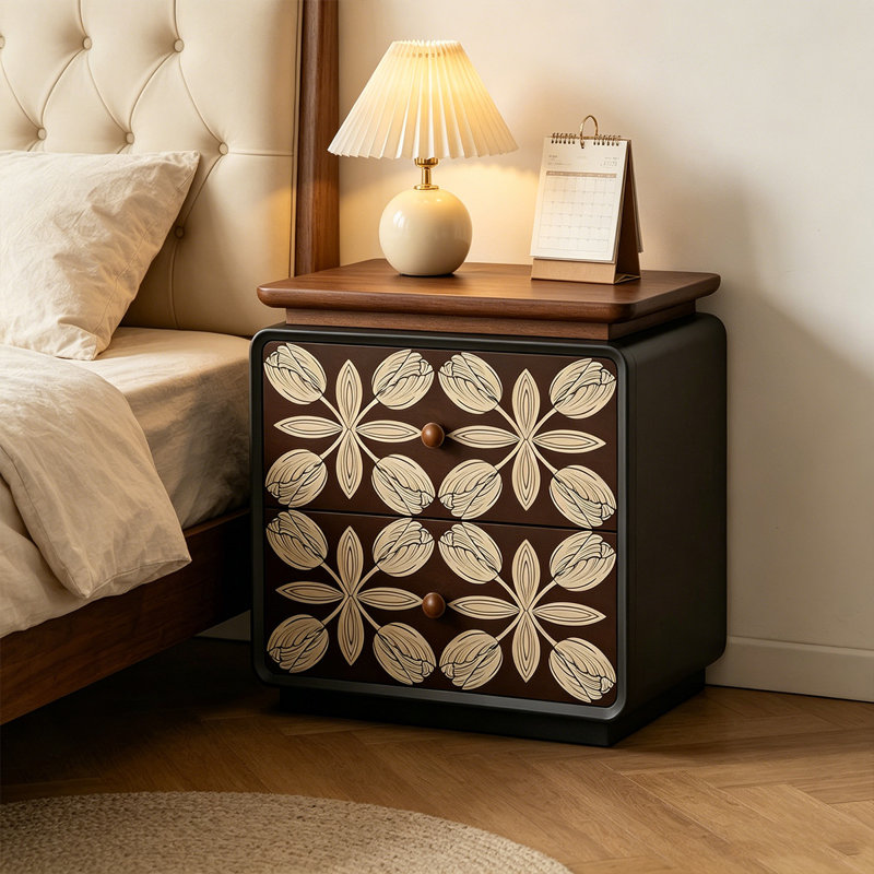 Armoire de rangement décorative 19,69 po à 2 tiroirs en bois brun foncé beige foncé