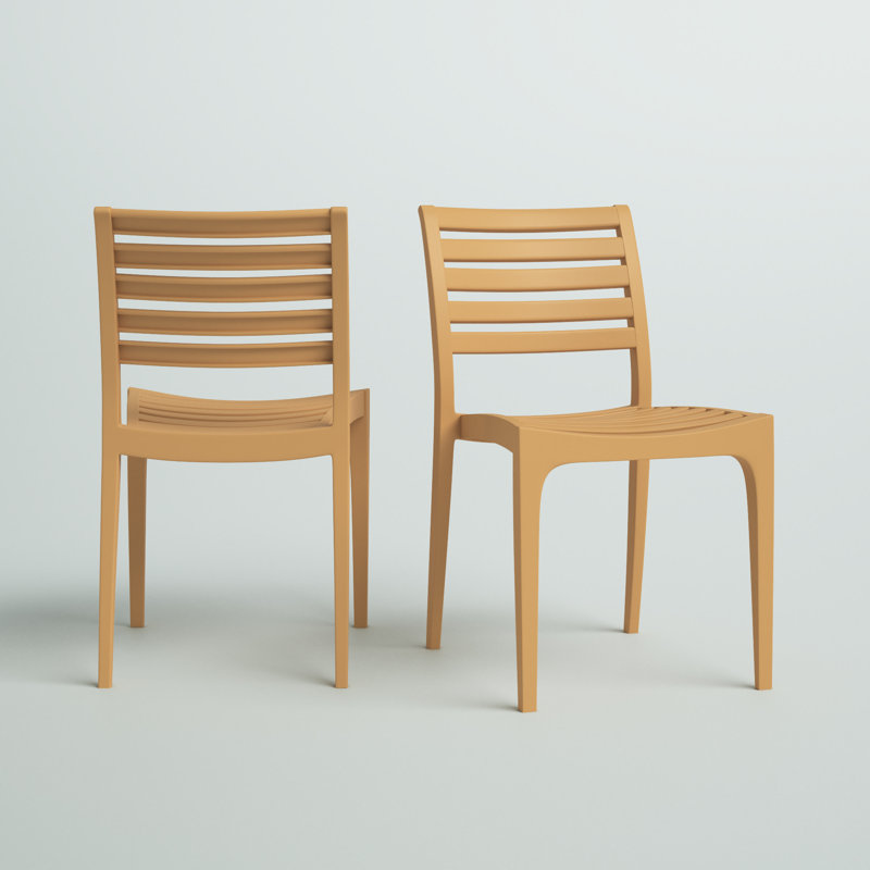 Ayvah Stacking Patio Dining Side Chair, Teak Brown
