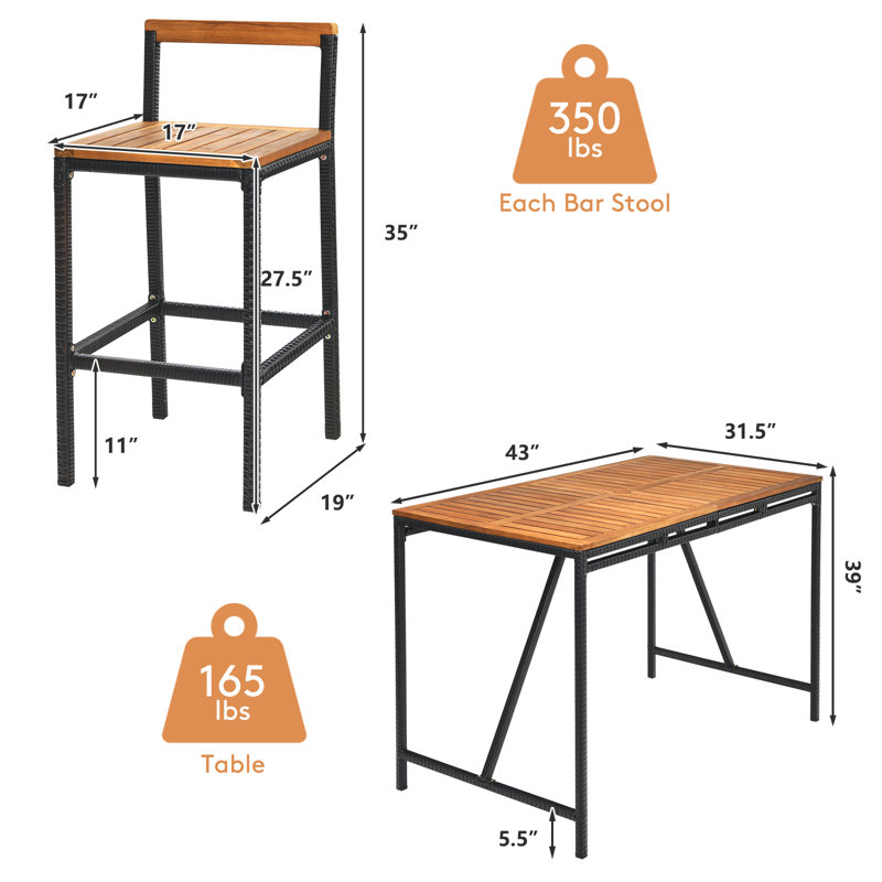 Nigel Acacia Wicker Patio Dining Set with Square Table, 4