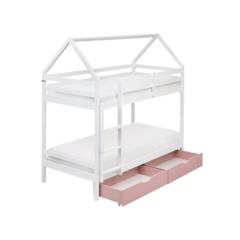 Bunk Bed with Drawers House Pine Wood TERNAS 90 x 200 cm (EU Single), White/Pink