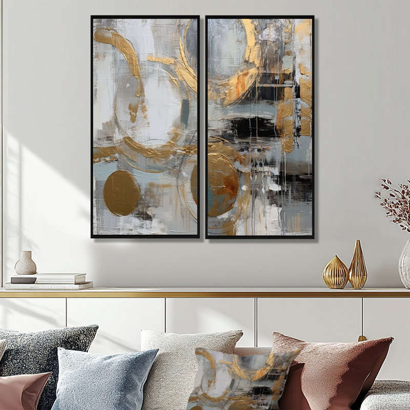 Simplicité radicale dorée et grise II - impressions sur toile dorées, H 40 po x l 40 po, Impression encadrée flottante, Noir