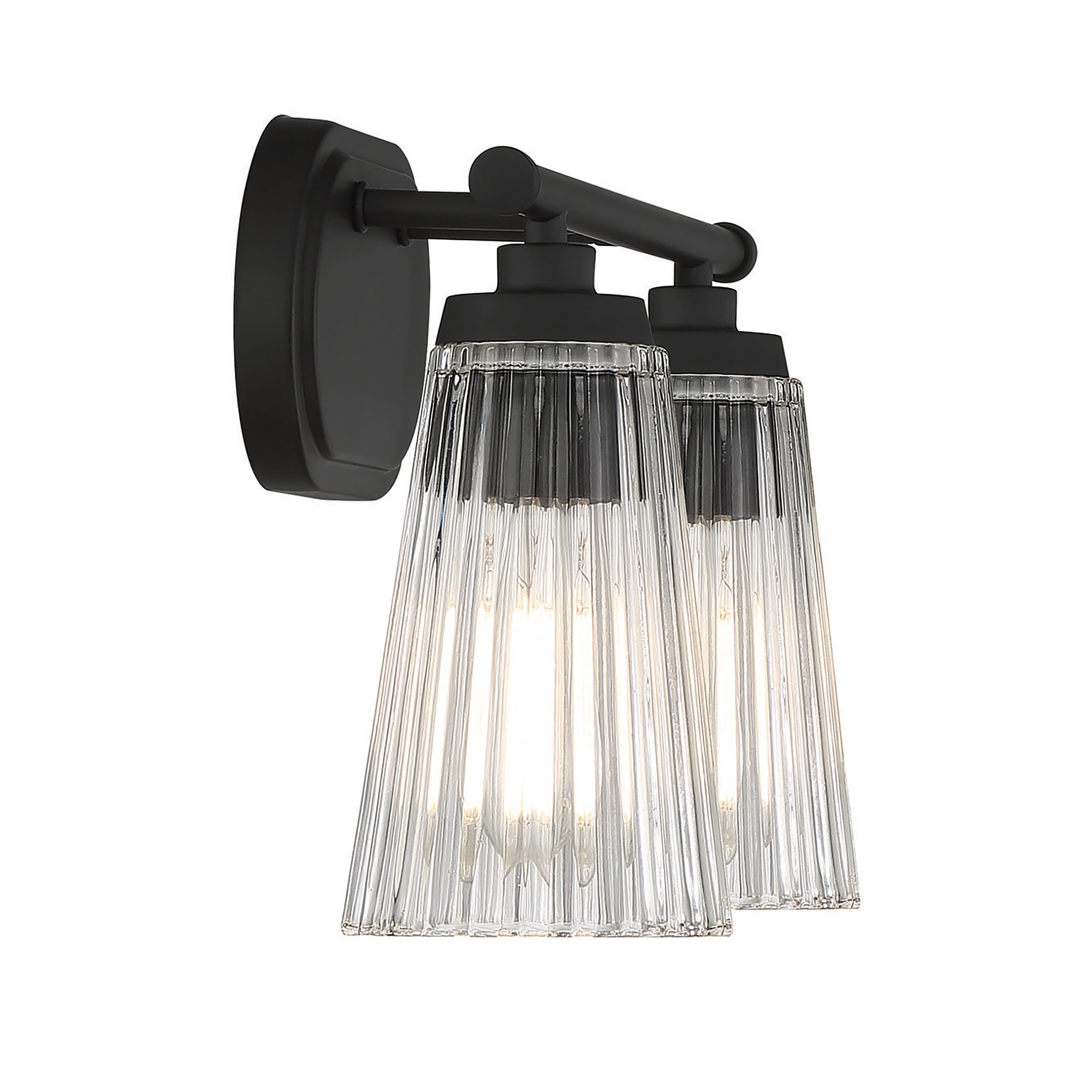 Jeanie Ribbed Dimmable Bath Sconce, Black, 10" H x 14" W x 14" D, 2 Lights