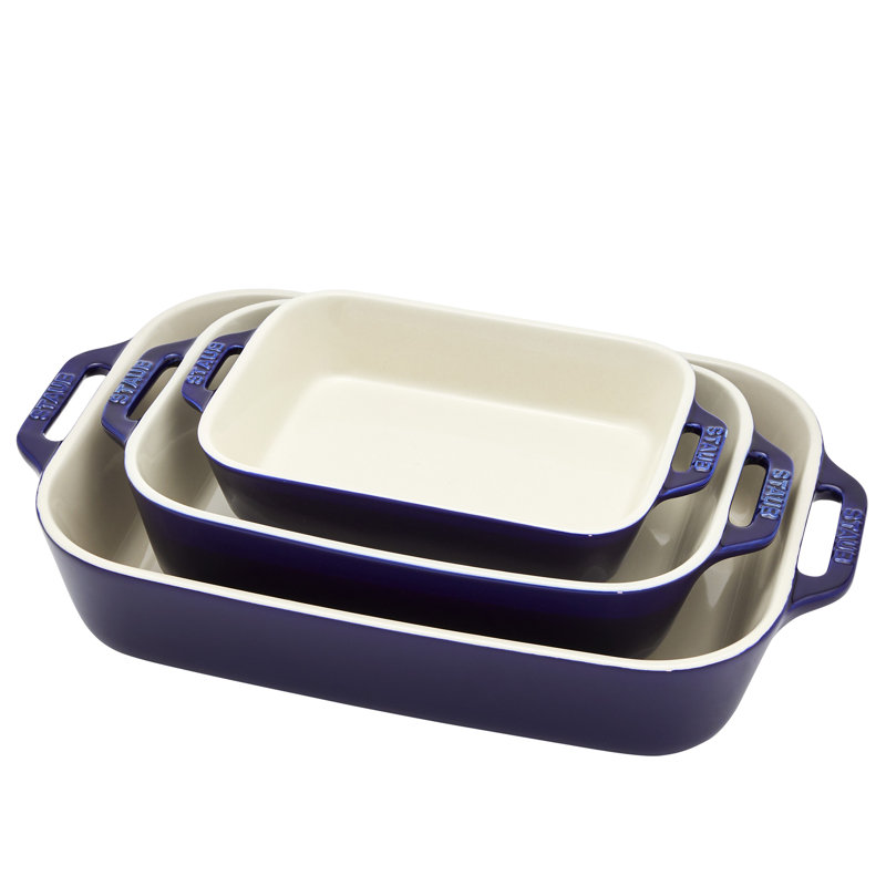 Staub Ceramics 3-piece Rectangular Baking Dish Set, Dark Blue