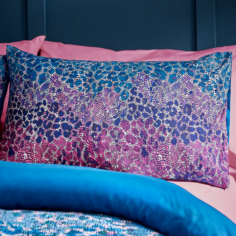Satin Animal Print Duvet Cover Set Teal, Double Duvet Cover Set + 2 Pillowcases