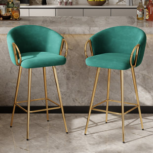 Luxury Bar Stools Counter Height Barstool 30 Inch Seat Height Upholstered Velvet Barstool Set
