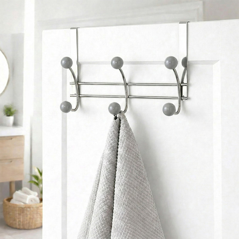 Support à 6 crochets à suspendre au-dessus de la porte, Chrome / gris