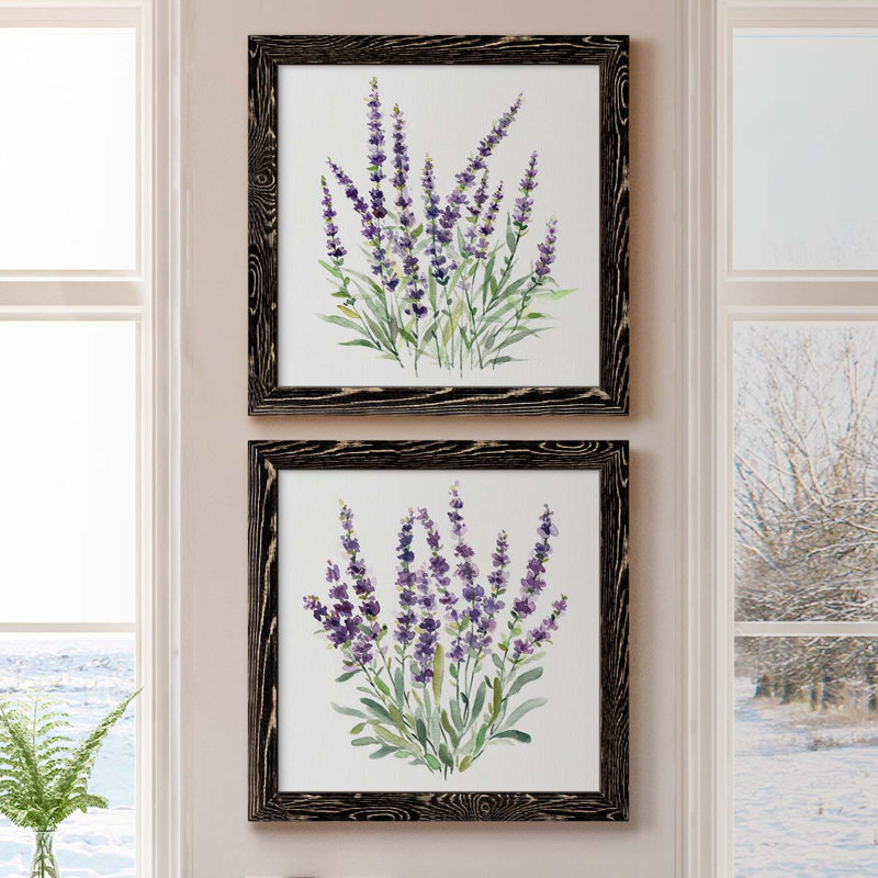 Lavande botanique I - ensemble de 2 peintures sur toile encadrées, H 20 po x l 40 po x P 1,5 po, Cadre noir