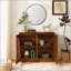 Buffet Mid-Century moderne cannelé avec 2 trous de sortie, rangement pour le salon et l'entrée, finition noyer-1274014172