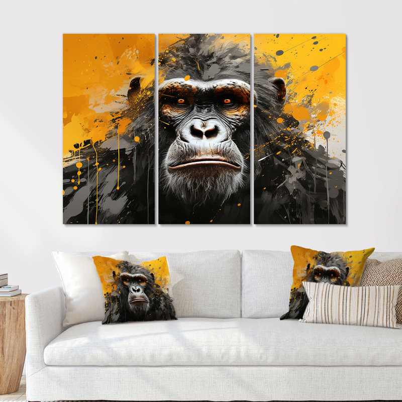 «Black and Yellow Gorilla Graffiti», ensemble d'art sur toile Gorilla, H 40 po x l 60 po