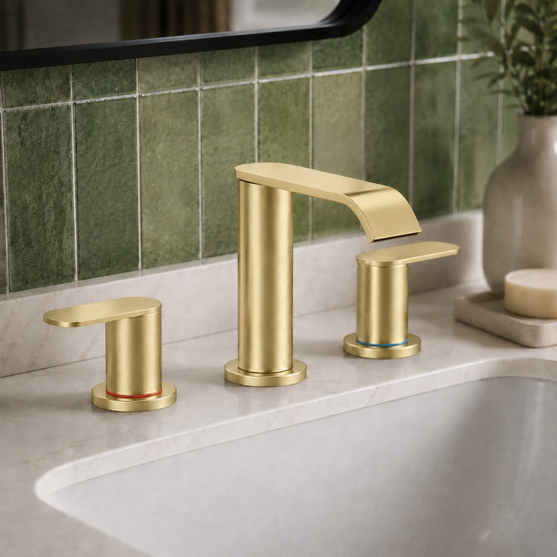 Robinet pour salle de bain à 3 trous à 2 poignées avec bonde escamotable, Brushed Gold