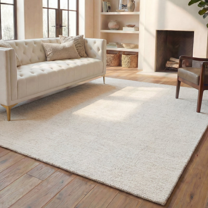 Armina Handmade Tufted Wool Ivory/Beige Area Rug, Rectangle 8' x 10'