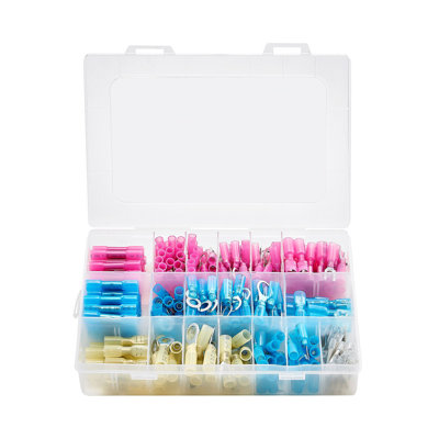 Connecteurs de fils thermorétractables, 320PCS, ensemble de bornes de connecteurs à sertir étanches électriques, épissures de fourche à anneau annelé isolant, 26 - 22 22 - 16 16 - 14 12 - 10 jauges, pour l'industrie automobile marine