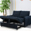 Canapé futon bleu marine avec 2 sacs de rangement, sacs modernes réglables et souples pour le salon