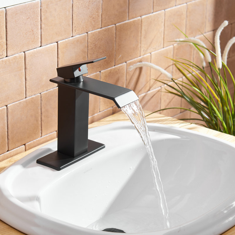 Almeta Single Hole Bathroom Faucet, Matte Black, No