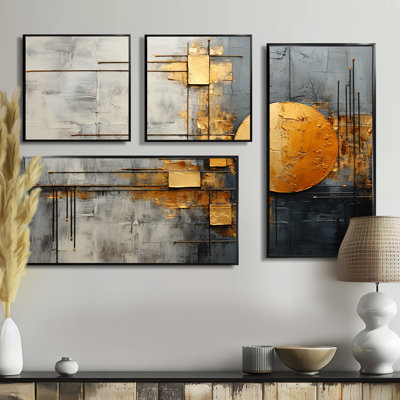 Grey Gleaming Geometry XII - Modern Wall Decor Set Of 4