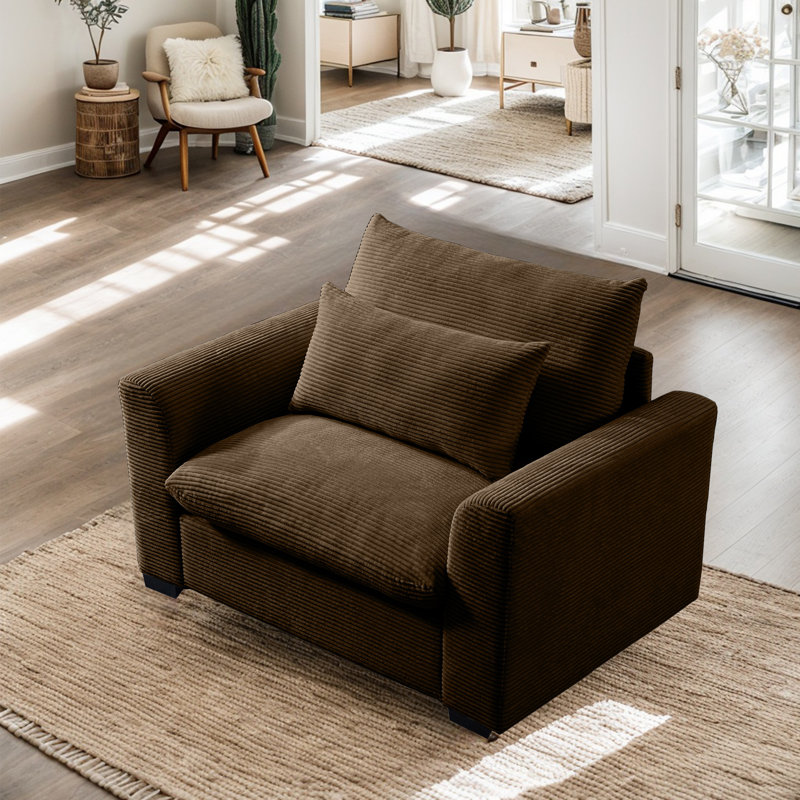 Fauteuil large Zackary de 51 po, Velours côtelé brun