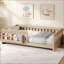 Lit plateforme simple en bois avec garde-corps, tablettes de rangement et construction en pin robuste pour les enfants