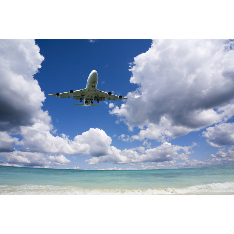 Beautiful Sea And Sky With Airplane - Wrapped Canvas Print, 20cm H x 30cm W x 3.8cm D