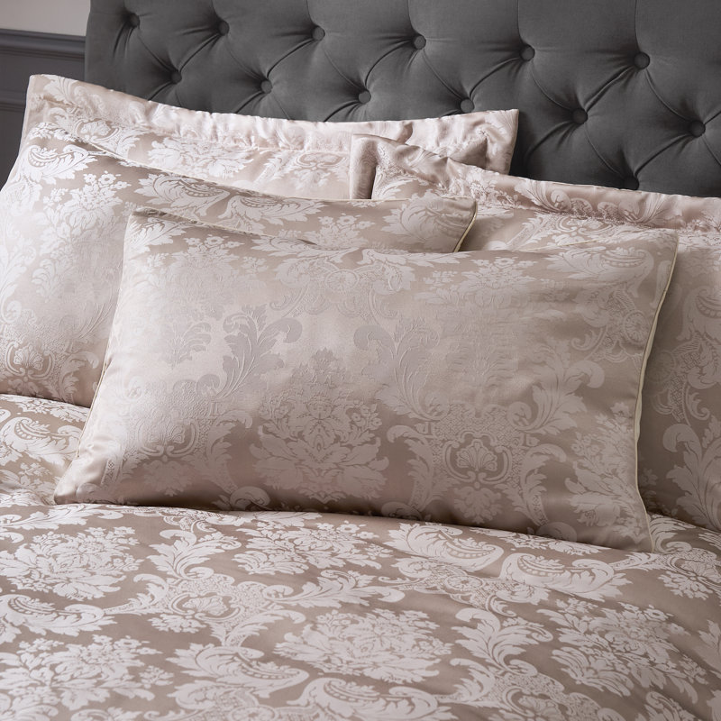 Damask Jacquard Duvet Cover Set with Pillowcases, Single Duvet Cover + 1 Standard Pillowcase, Champagne Gold