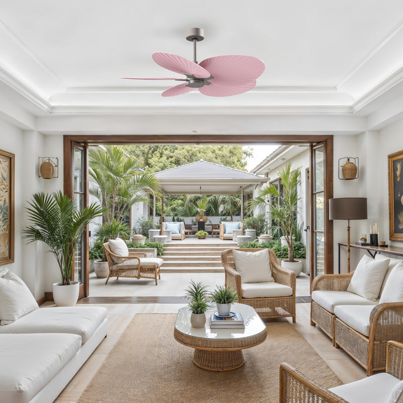Alessandra Tropical - Five Blade Ceiling Fan - Matte White Finish - Matte White Blades, Brushed Nickel, Light Pink