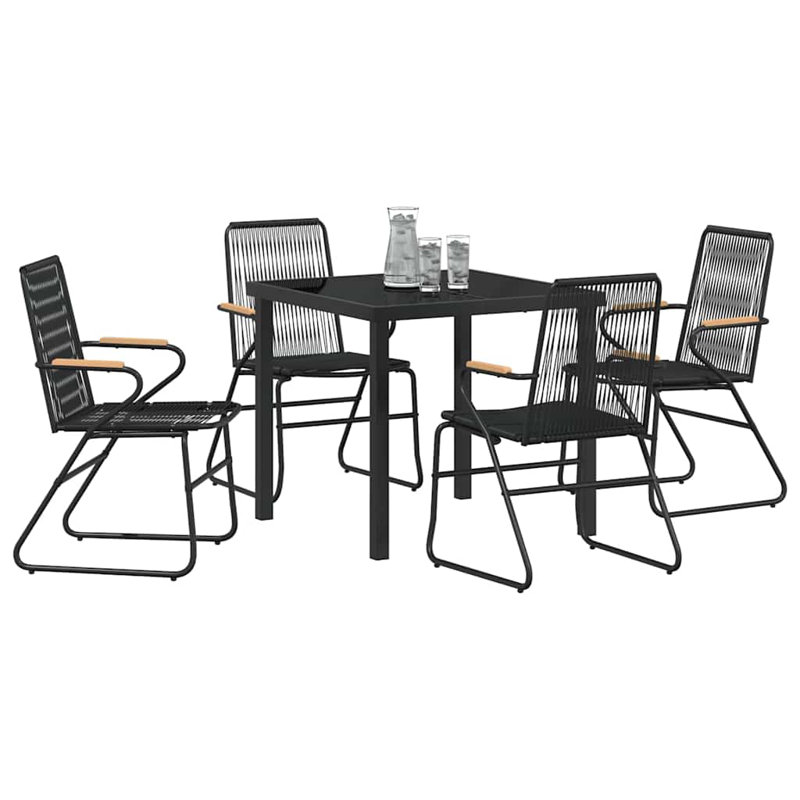 5 Piece Garden Dining Set Black PVC, 73cm H x 80cm W x 80cm D
