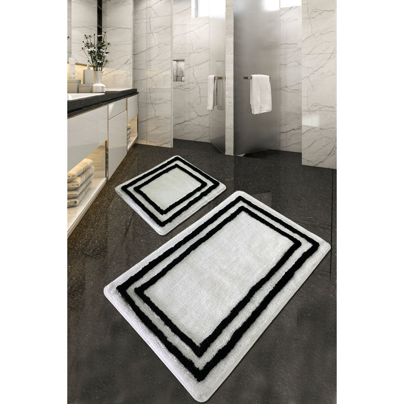 Ensemble de tapis de bain en acrylique de qualité supérieure (2 pièces) - antibactérien, fait à la main, blanc | 23,6 po x 39,4 po et 19,7 po x 23,6 po | 100% acrylique, hauteur des poils: 0,7 à 1,2 po, 1,5 lb / pied carré, lavable à la machine pour un entretien facile