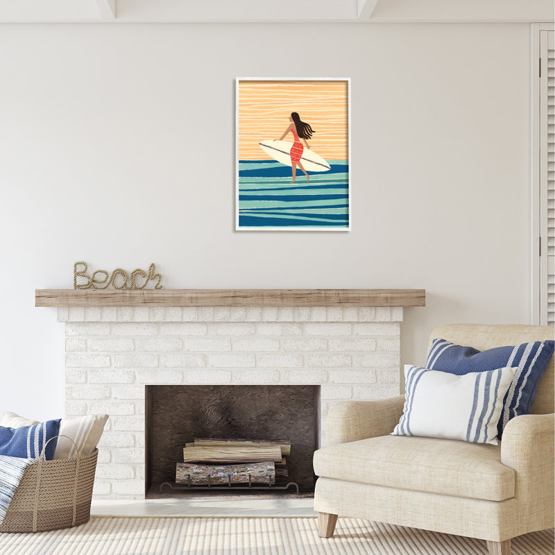 Bb-384-Surfer Abstract encadré, impression sur bois, Giclée encadrée blanc bord de mer, H 30 po x l 24 po x P 1,5 po