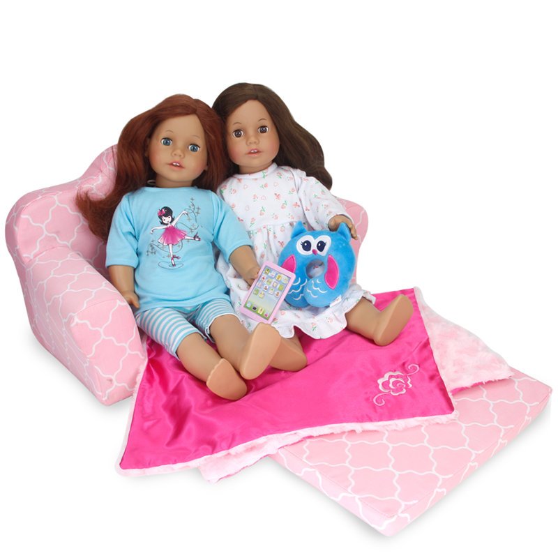 Sophia’s Plush Pink Moroccan Print Pull-Out Sofa/Bed for 18" Dolls