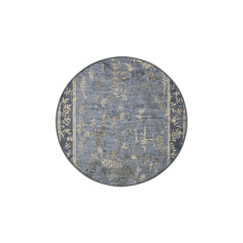 Machine Washable Gray Area Rug, Round 5'