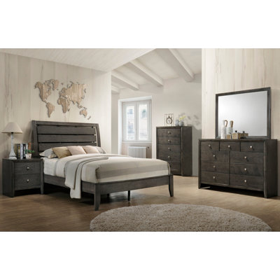 Ensemble de chambre à coucher à panneau 6 pièces pour grand lit spécial: lit, commode, miroir, 2 tables de chevet, commode