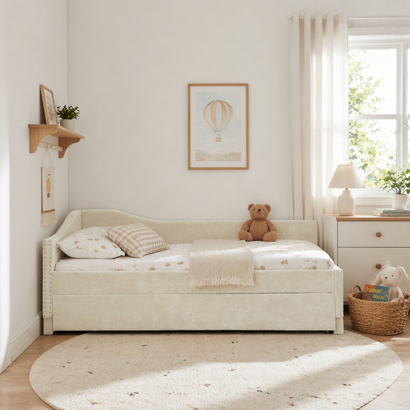 Lit de jour en chenille avec couchette coulissante et port USB, Twin, Beige