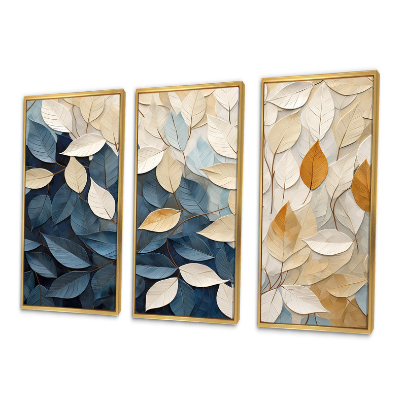 Milner - ensemble de reproductions d'art mural feuilles, Cadre flottant doré, H 40 po x l 60 po x P 1 po