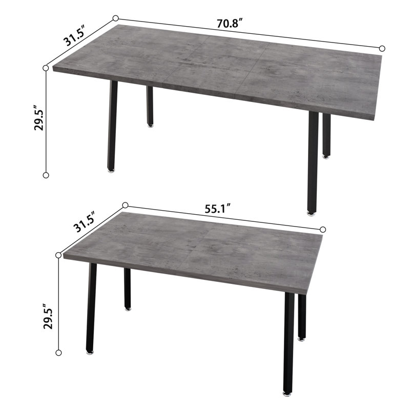 Table de salle à manger rectangulaire extensible de 55,12 à 70,87 po pouvant accueillir 4 à 6 personnes, équipée de 6 chaises de salle à manger rembourrées en polyuréthane épais, d'une table et de chaises de cuisine, avec des pieds en métal