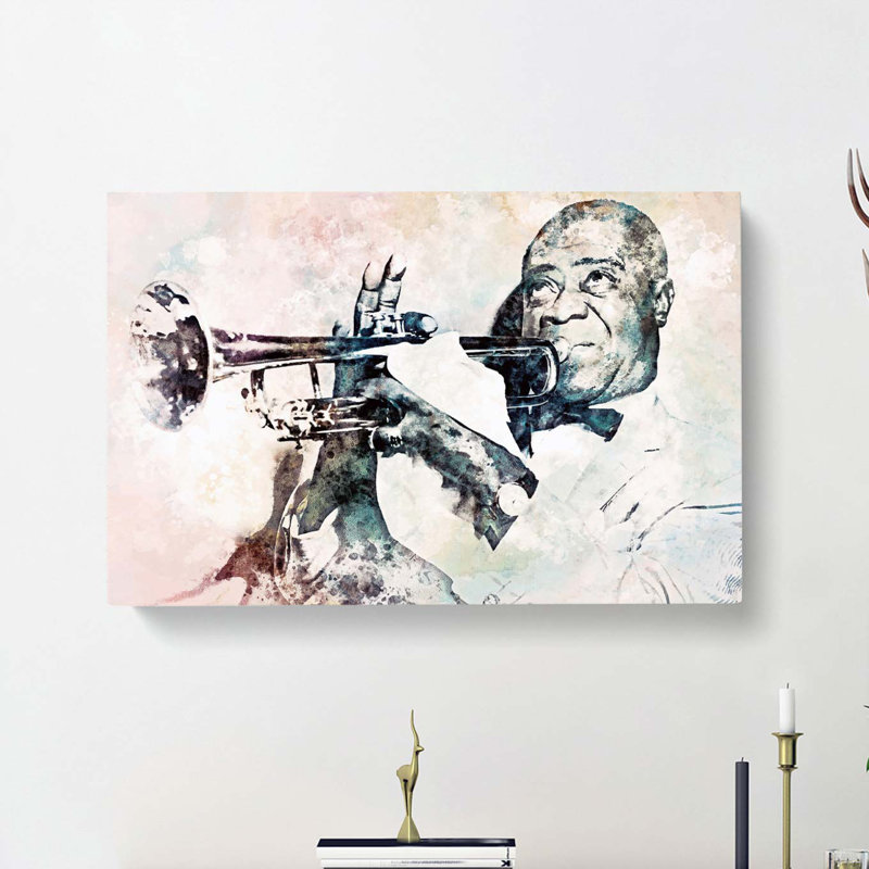 Louis Armstrong In Abstract - Wrapped Canvas, 60cm H x 91cm W x 3cm D