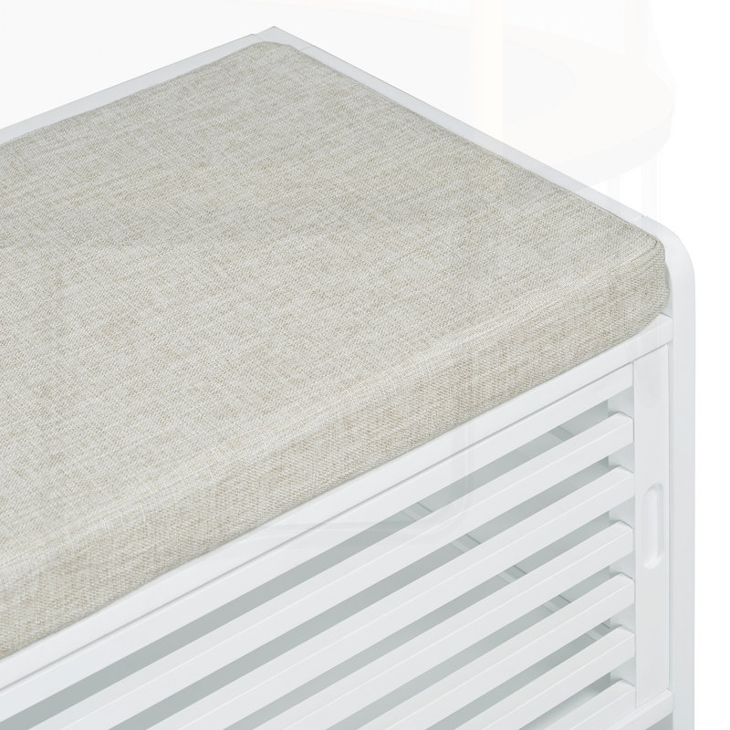 Banc de rangement 43 po patiné avec rangement, Blanc / Blanc