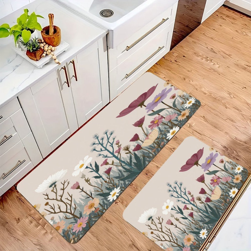 Délicat bouquet de fleurs sauvages, 2 tapis de cuisine antidérapants