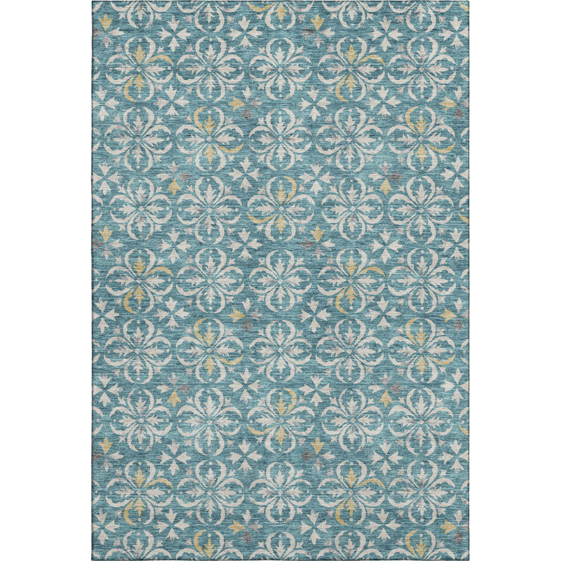 Premium Machine Washable Prisco Teal Rug, Rectangle 2'6" x 3'10"
