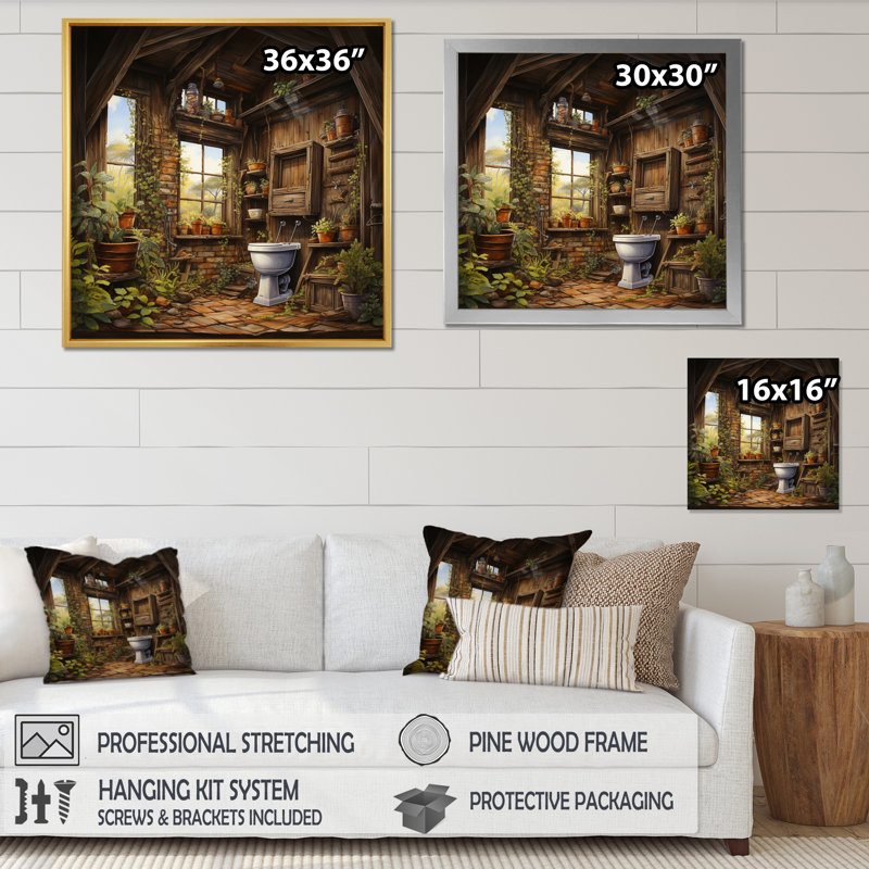 Toilet Rustic Retreat - Bath & Laundry Wall Art Living Room, H 30 po x l 30 po x P 1 po, Cadre naturel flottant