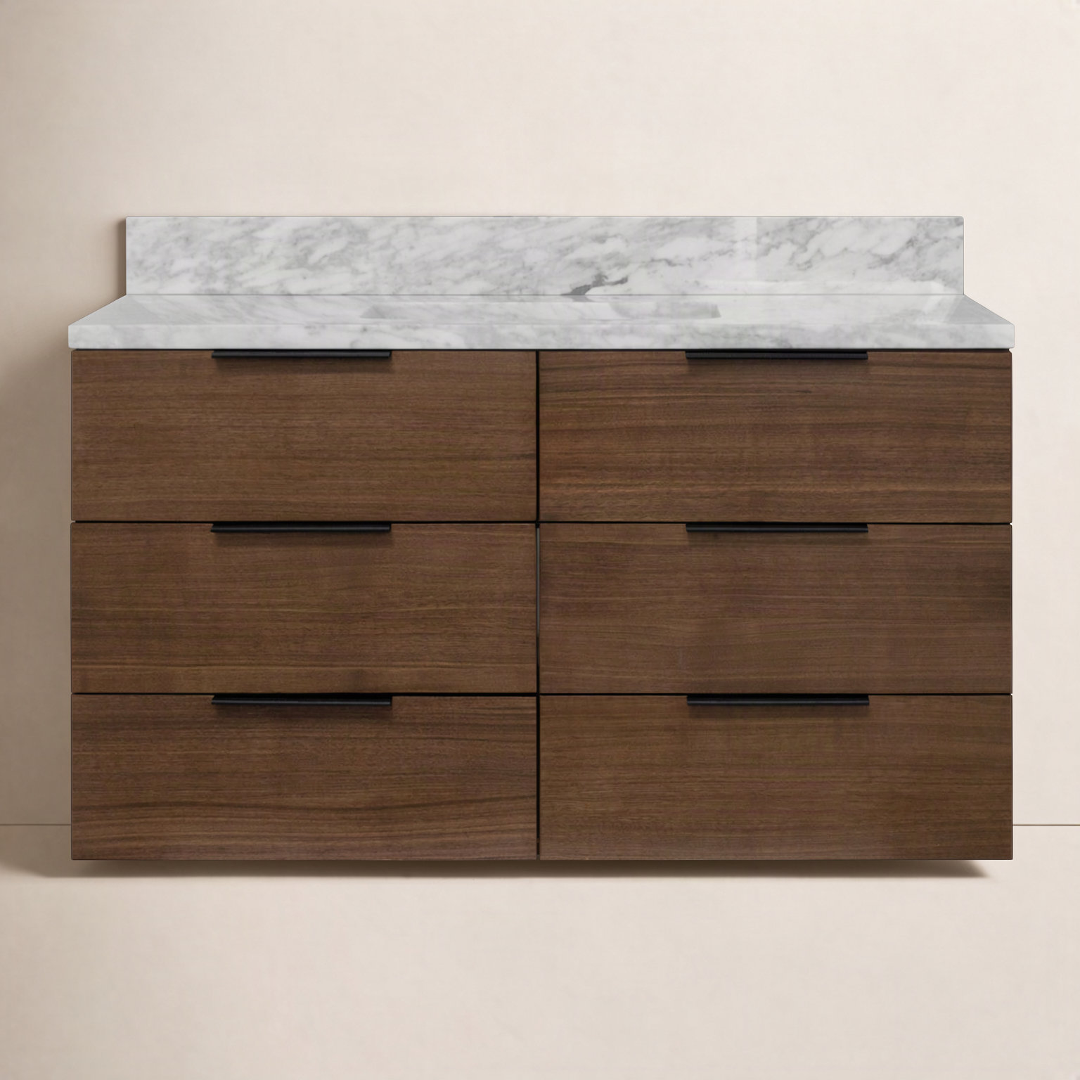 Mitchell 42" Carrara Marble Single Bathroom Vanity, Walnut, Carrara Marble