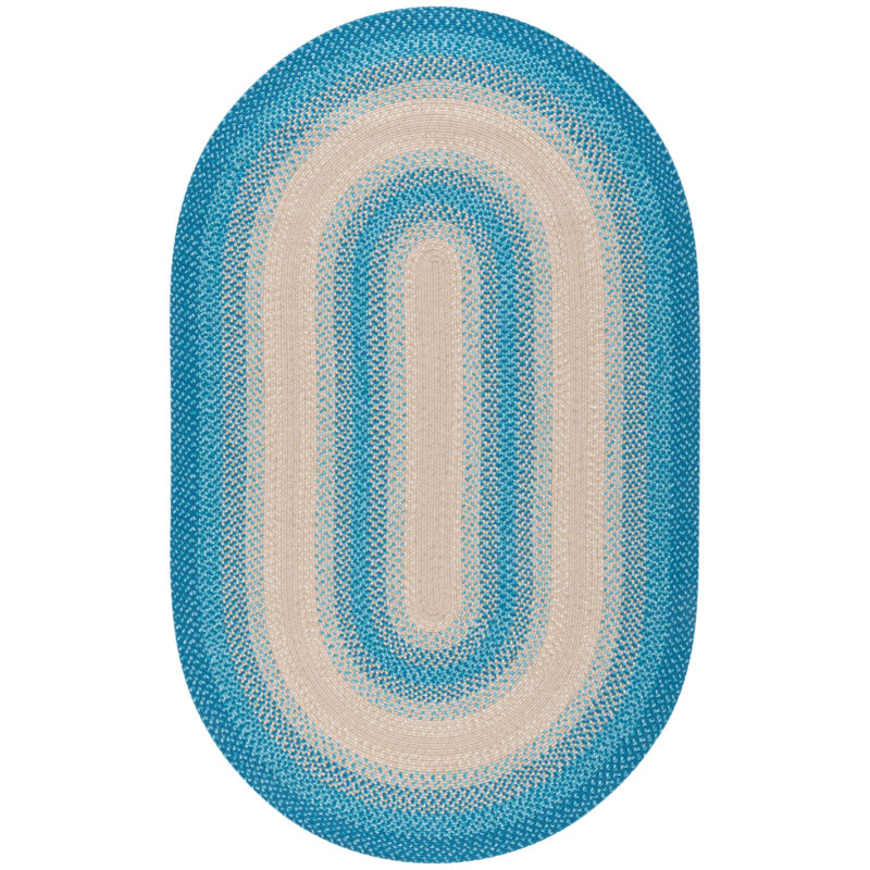Clickett Hand Woven Performance Machine Washable Performance Striped Indoor/Outdoor Area Rug, Oval 5' x 8'
