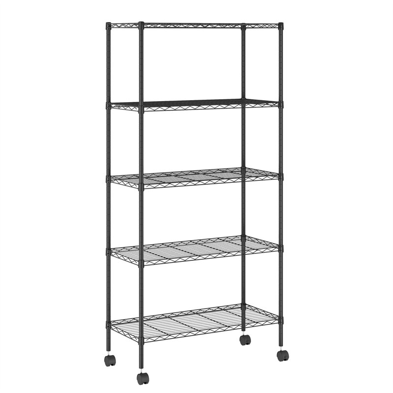 Glenward 76.2cm W Stainless Steel Height -Adjustable Storage Rack with Wheels, Black, 157.48cm H x 76.2cm W x 35.56cm D