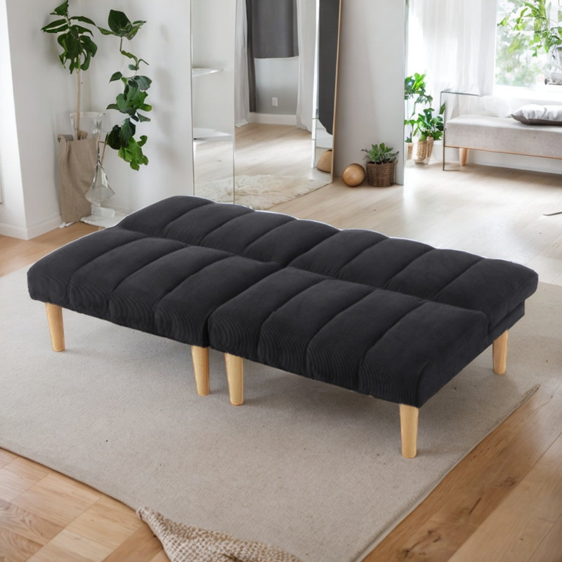 Causeuse sans accoudoirs conforme à la norme CAL117 de 65,74 po Zarnish, Velours côtelé noir